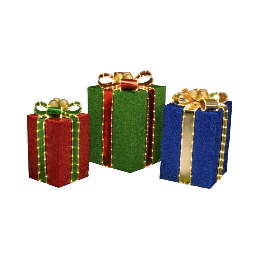 Commercial Outdoor 3D LED Christmas Lights Illuminated Christmas Yard Park Garden Decoration with Gift Box Motif