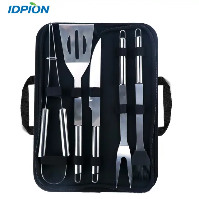 5PCS Custom Logo Fast Dispatch BBQ Grilling Kit BBQ Utensils Stainless Steel BBQ Tool Set