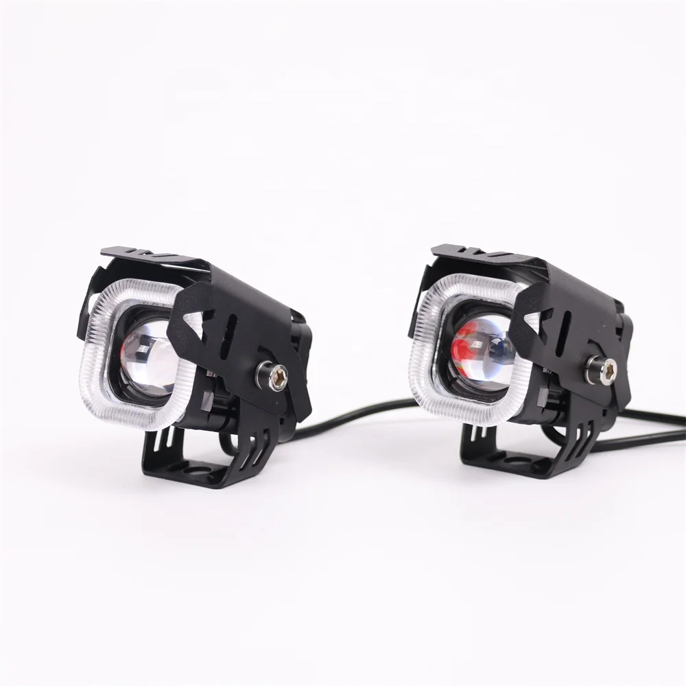 TIYPEOR Motorcycle LED Spotlight Dual Color Hi/Low Beam Fog Lamp 12V Mini Lens Headlight Driving Light for Motocross Dirt Bike
