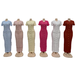 Wholesale New Women Casual Round Neck Elegant Luxury Knitted Short Sleeve Dress