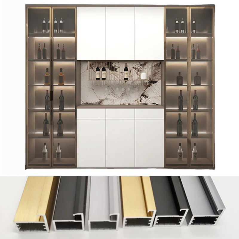 Minimalist Italian Style Aluminum Profile Wardrobe 6063 T5 Aluminum Kitchen Cabinet Wardrobe Frame Glass Door Profile
