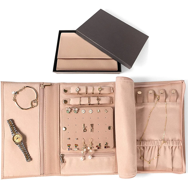 Newest Travel Jewelry Organizer Case Roll Leather Jewelry Holder Travel