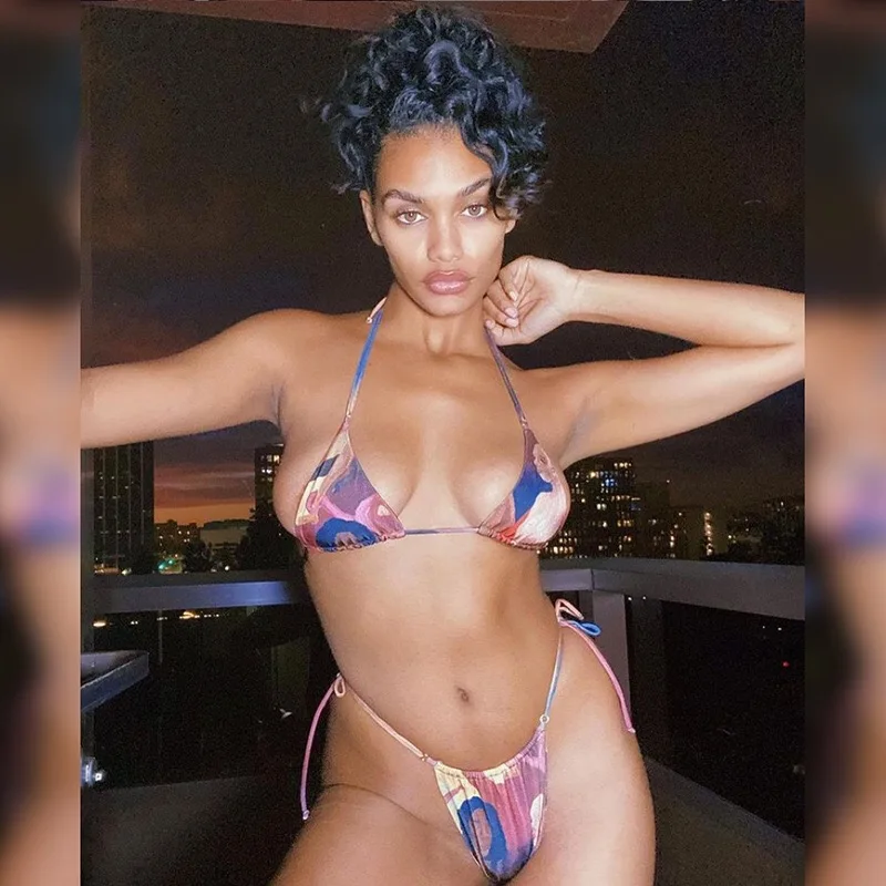 Женский сексуальный комплект бикини с принтом, купальник с открытой спиной, пляжный Повседневный купальник для отпуска, пляжная одежда для вечеринок