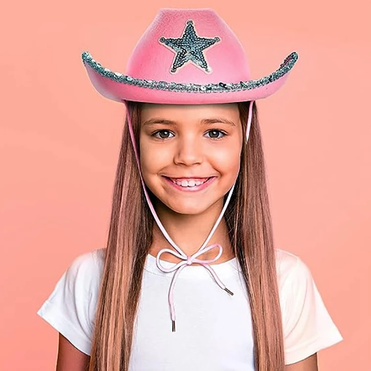 Hstyle Pink Felt Cowgirl Hat with Blinking Sequin Star