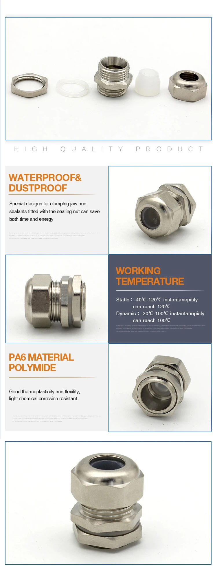 Waterproof Ip68 Silicon Rubber Cable Gland M18 Cable Connector Metric