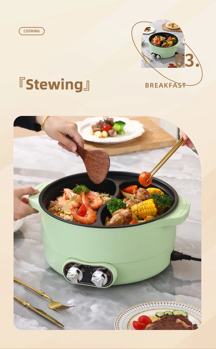 2024 New Design 2 Controller 220v 1600w Fast Working Pottery Crystal Inner Pot Kitchem 2 Compartment Electric Cooker Hot Pot
