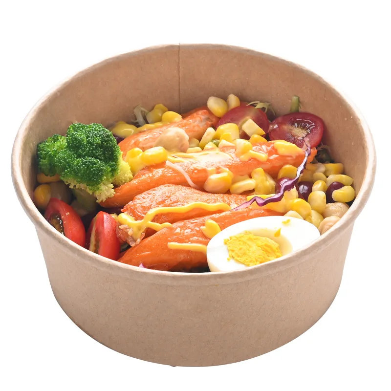 XYA kraft paper disposable light food grade salad box round takeaway lunch box salad bowl fast food lunch box