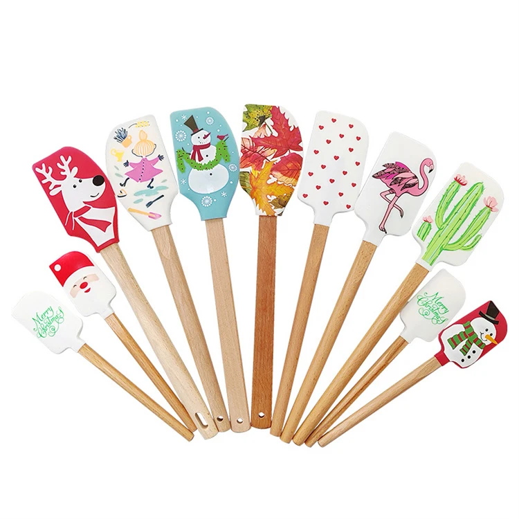 Colorful Silicone Kitchen Utensils  Silicone Triangle Spatula Cookware With Wooden Handle