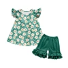 Green Base White Floral Print