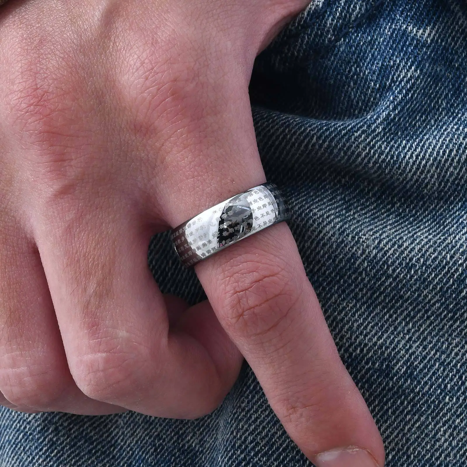 8mm Engraved Chinese Buddhist Heart Sutra Tungsten Ring Unisex Wedding Band with Third Party Appraisal