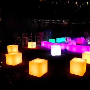 Rechargeable LED Indoor Decoration Furniture Modern Cube Design Waterproof Stools Color-Changing Bar Chairs
