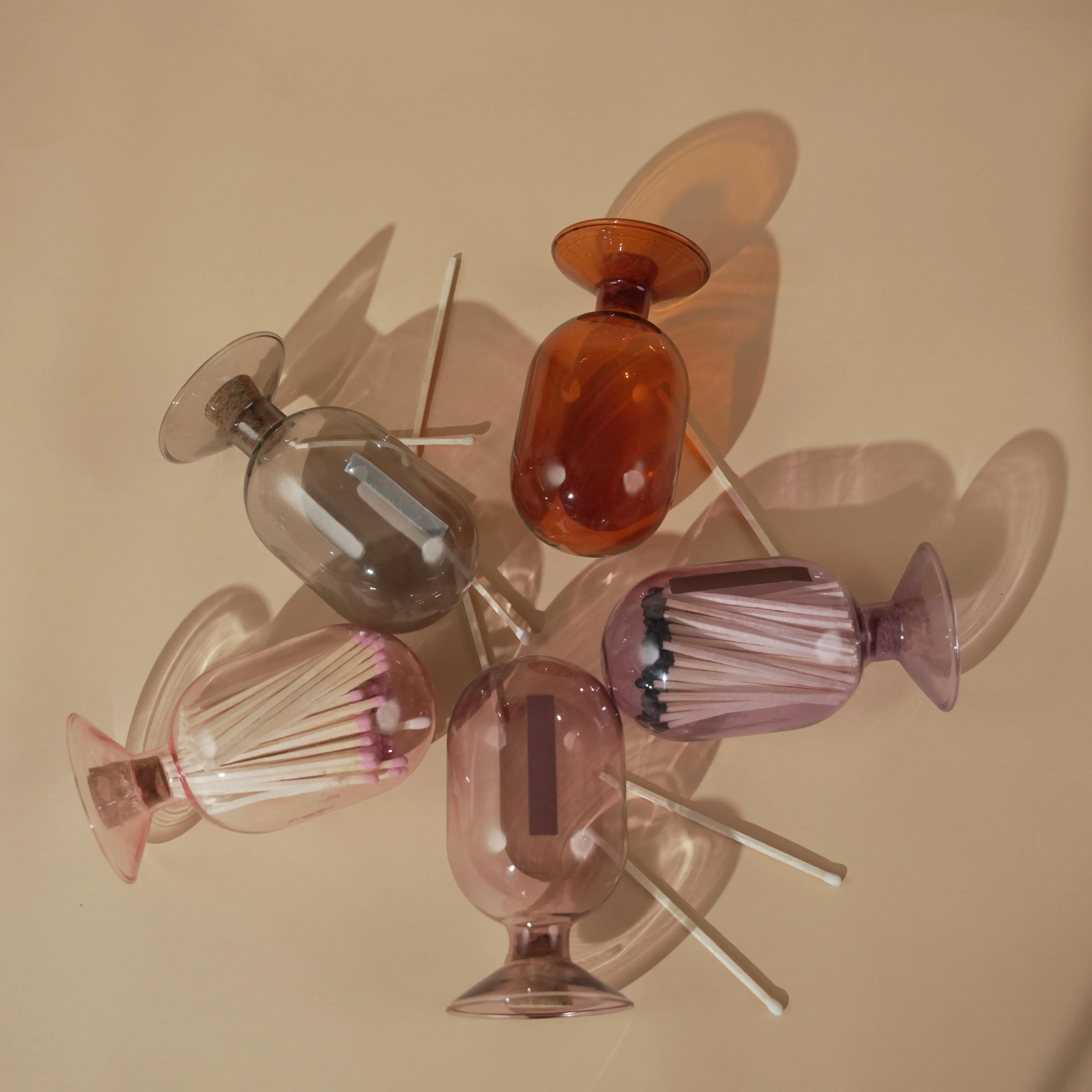 Custom Size & Color Ribbed Glass and Wooden Matches Decorative Match Cloche With Striker Decorative Matches in a Jar