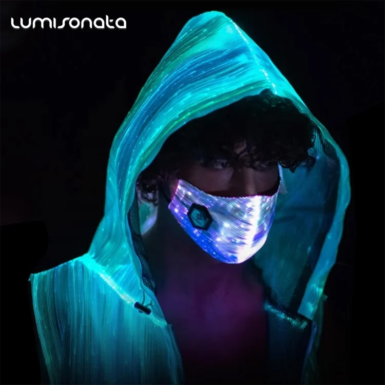 LED Light Luminous 7-Color Glowing Jacket for Men Hooded Zipper for Autumn Nightclub Concert Music Festival Performance Clothing