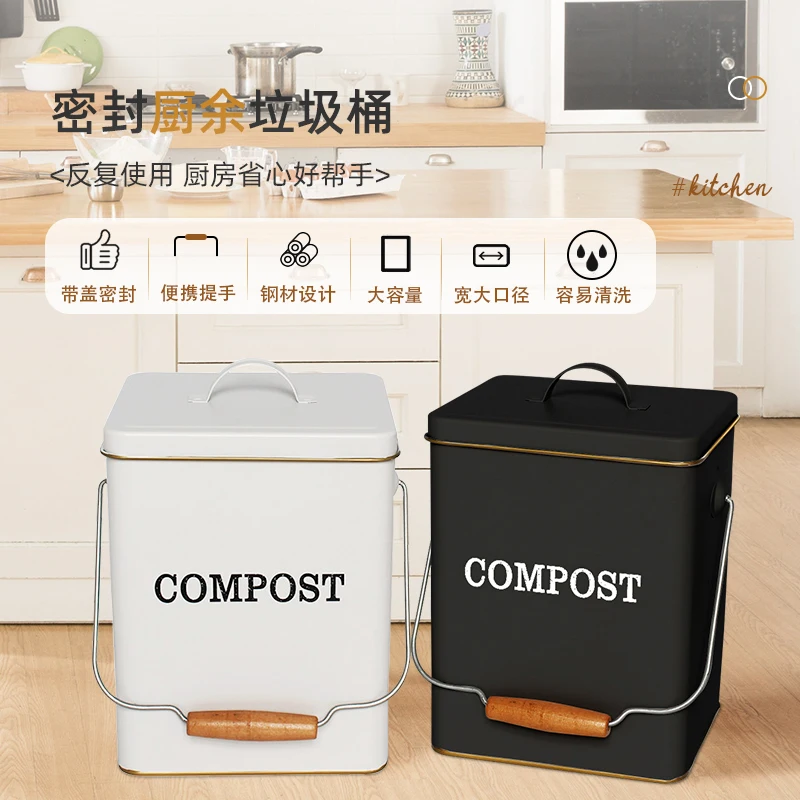 Family Garden Compost Storage Bucket Onion Cheese Trash Can Galvanized Iron Metal Food Compost Bin With Lid