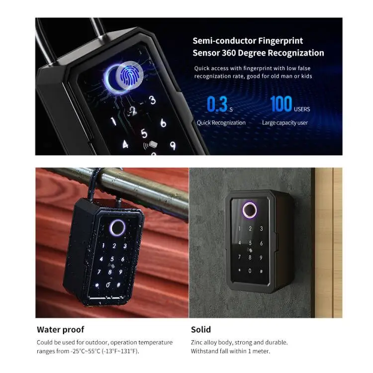 Smartek New Arrival Waterproof Smart Key Box for Key Storage App Fingerprint Code Combination Key Holder