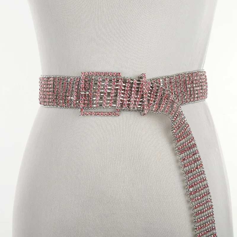 High Quality Inner Width 40mm Customized Fashion Fancy Luxury Rhinestone Diamond Crystal Chain Belt