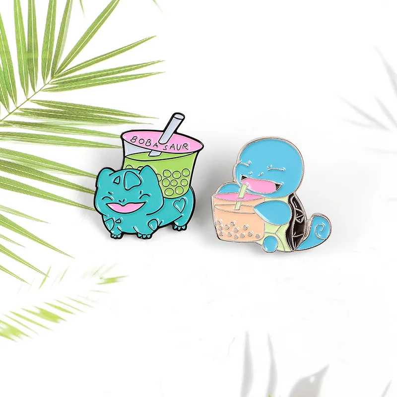 Factory Direct Custom Handmade  Cute Cartoon Kawaii Boba Peal Milk Tea Cat Tortoise  Soft Enamel Lapel Pin in Stock