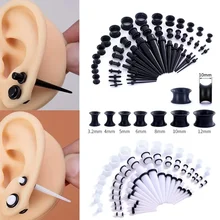 50 Pieces Ear Stretching Kit 14G-00G Acrylic Tapers Plugs + Silicone Tunnels Ear Gauges Expander Set Body Piercing Jewelry