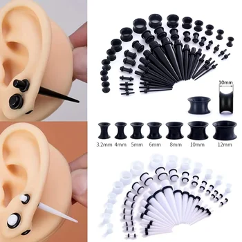 50 Pieces Ear Stretching Kit 14G-00G Acrylic Tapers Plugs + Silicone Tunnels Ear Gauges Expander Set Body Piercing Jewelry