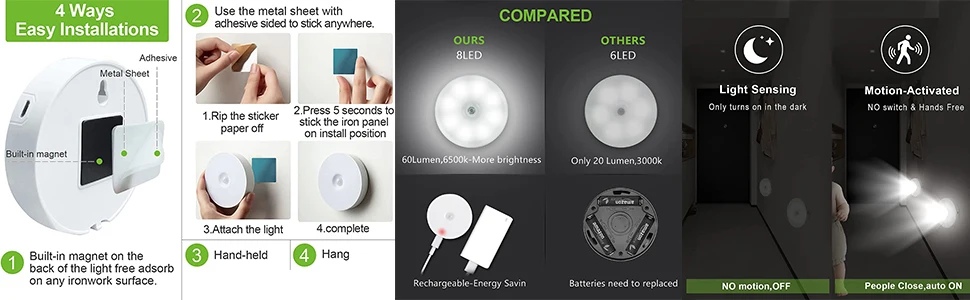 product motion sensor light for home wireless motion sensor led wall night light with usb charging stick lamp for wardrobe bedroom stair826-42