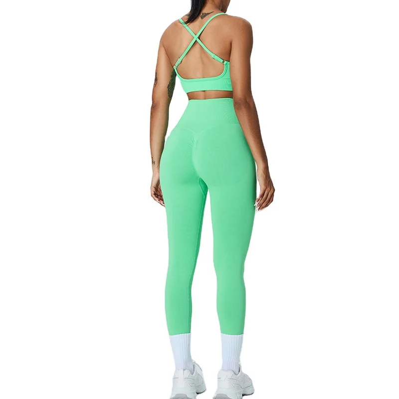 Border Seamless Solid Sports Yoga Set Quick-Dry Barely-There Sports Bra High-Waist Tummy