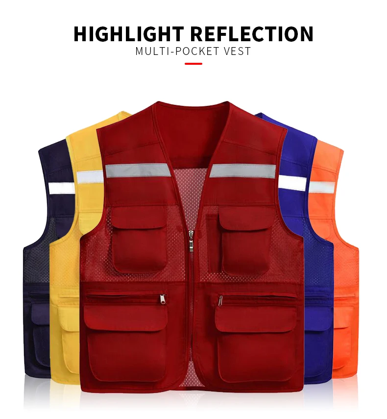 Customized printing logo photography vest Waistcoat for fishing reflective work wear multi pockets v