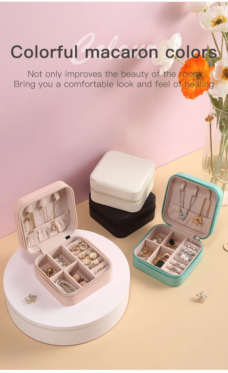 Wholesale Custom Logo Pu Leather Small Square Necklace Ring Earring Wedding Gift Jewelry Box Travel Jewellery Boxes Organizer