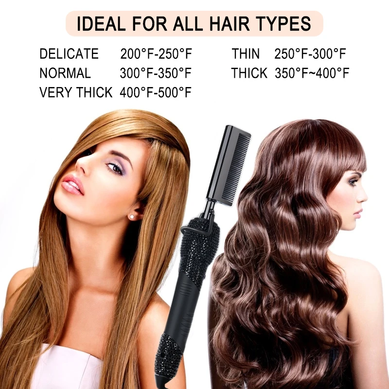 Professional 500F Bling Rhinestone Anti-Scald Straightening Comb Electric Hot Comb for Wigs
