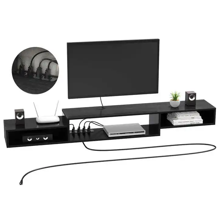 Floating TV Stand with Power Outlet Wall Mounted Media Console Cabinet Shelf Under TV for Cable Box Audio Video