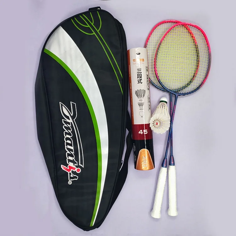 High Level Badminton Set with Full Graphite Racket and Hybrid Shuttlecocks High Quality Badminton Racket Set with Shuttlecock