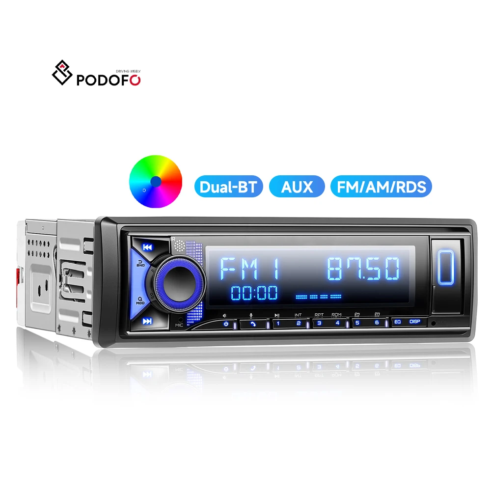 Podofo 1DIN 4.2-inch LCD Screen Car MP3 Player Car Radio Stereo DSP/Dual BT/USB/AUX-IN/FM/AM/RDS/Voice Control OEM/ODM A4718