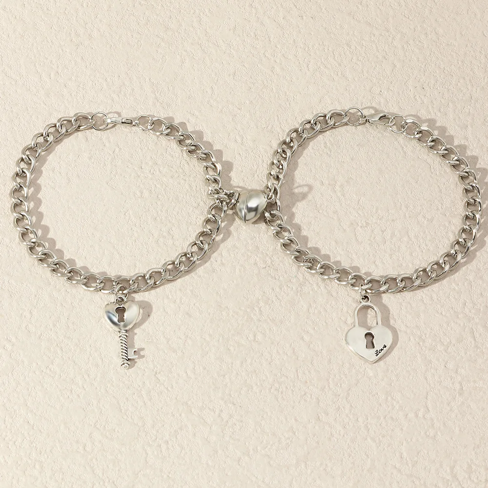 LoveLock - Heart Lock Matching Couple Bracelet and Necklace – Mervay