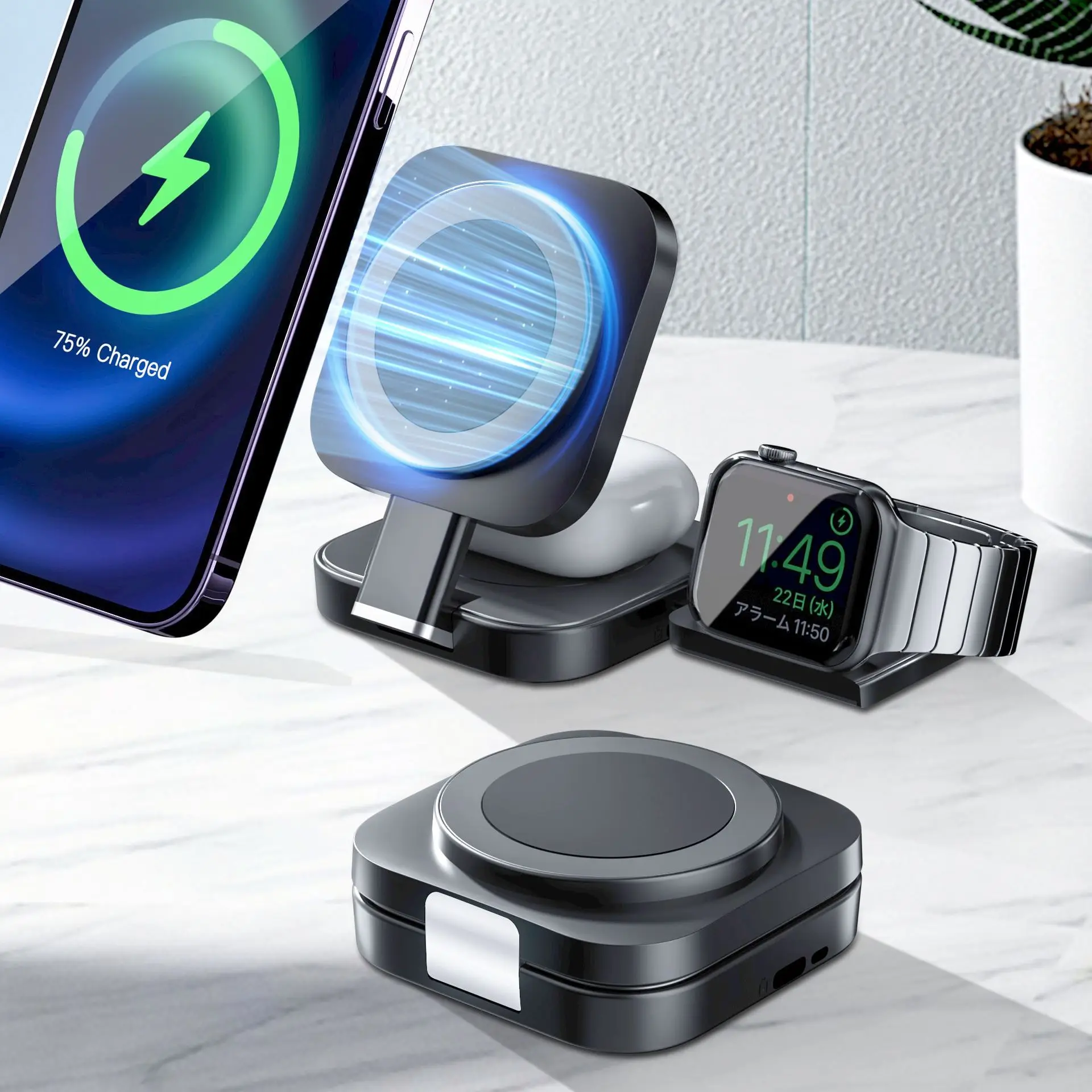 Multifunctional 3in1 Charging Station Devices Wireless Charger Pad Travel Wireless Charger Mobile Phone Stand Holder Portable