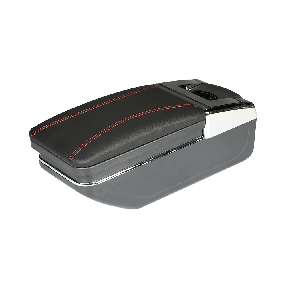 Tiypeor High Quality Split Type ABS+Leather Car Armrest Box Handmade Leather Box with Red Wire