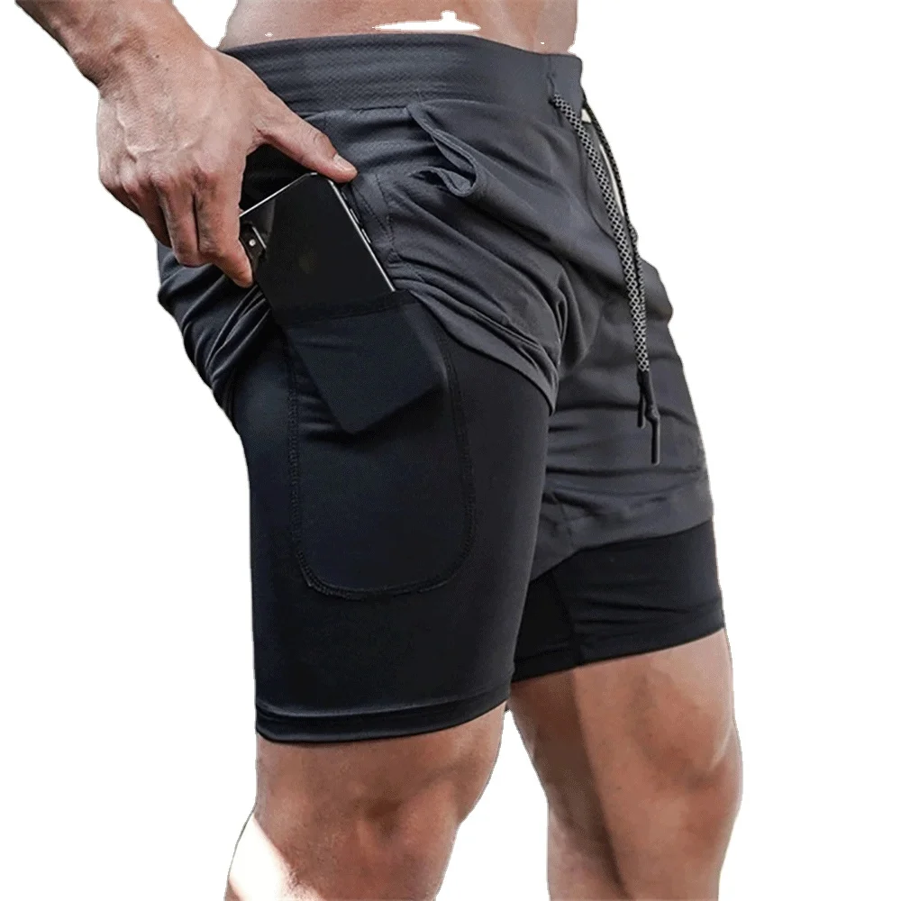 2023 Pantaloni scurți de alergare Mannen 2 în 1 Dubbeldeks Pantaloni scurți de sport de gimnastică cu uscare rapidă Fiess Pantaloni scurți de antrenament pentru jogging mannen Sport Korte648_voghion.com
