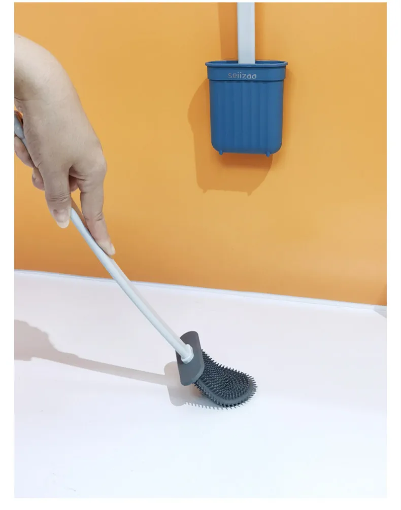 Amazon Hot Sale Bathroom Accessories Toilet Brush Creative Silicone Toilet Brush with Holder Wall-mounted Cleaning Brush