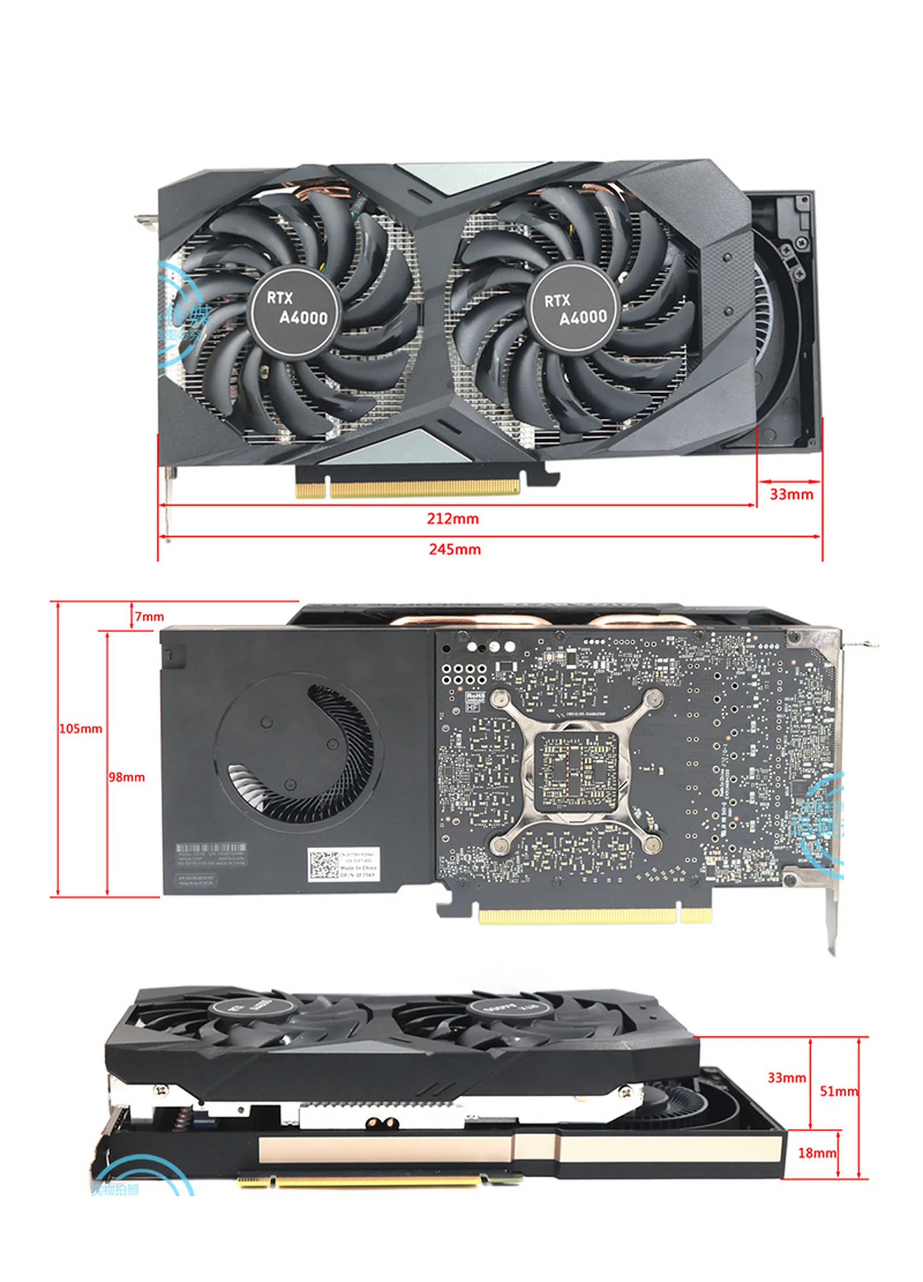 GPU HeatSink With Two Fan Replacement for Retrofit Quadro RTX A4000 Graphics Card Cooler Heat Sink