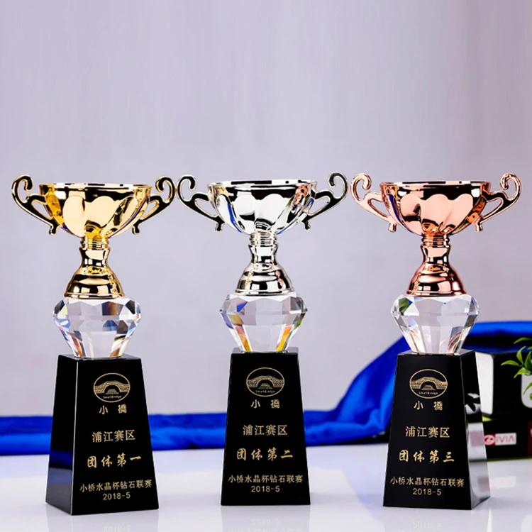 High Quality Custom Champion Metal Electroplate Crystal Cup Award Trophy For Business Ceremony Gifts