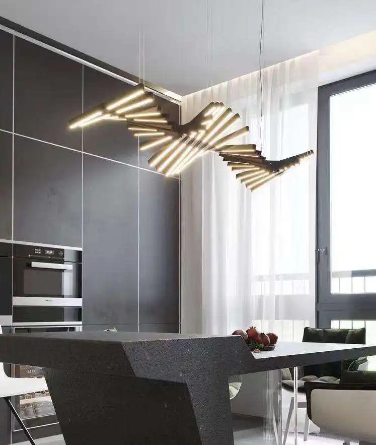 Fish Bone Ceiling Hang Light Chandelier Pendant Light Led Swirl Suspension Lamp