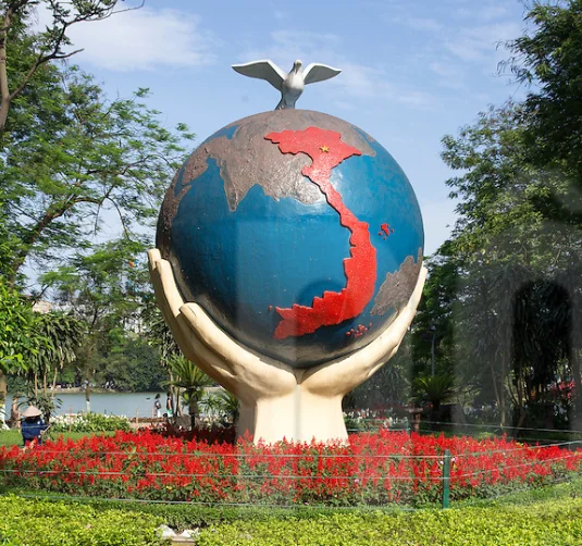 Large Cast Bronze World the Globe with Six Hands Sculpture Metal Garden Sculpture