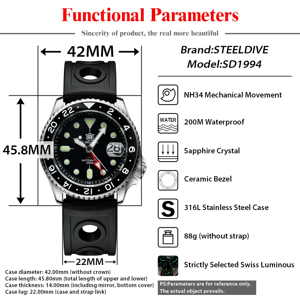 STEELDIVE SD1994 Men's Dive Watch - 42mm, 200M Waterproof
