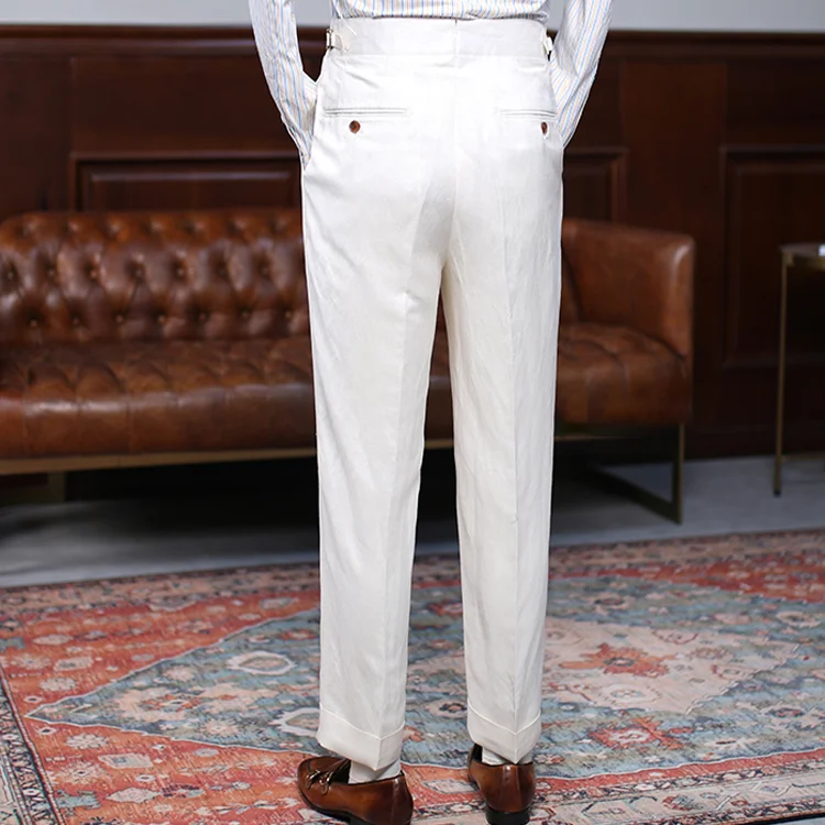 Retro Style Plain Linen Cotton Blend Double Breasted Wide Peaked Lapel 2-Piece Men's Suit