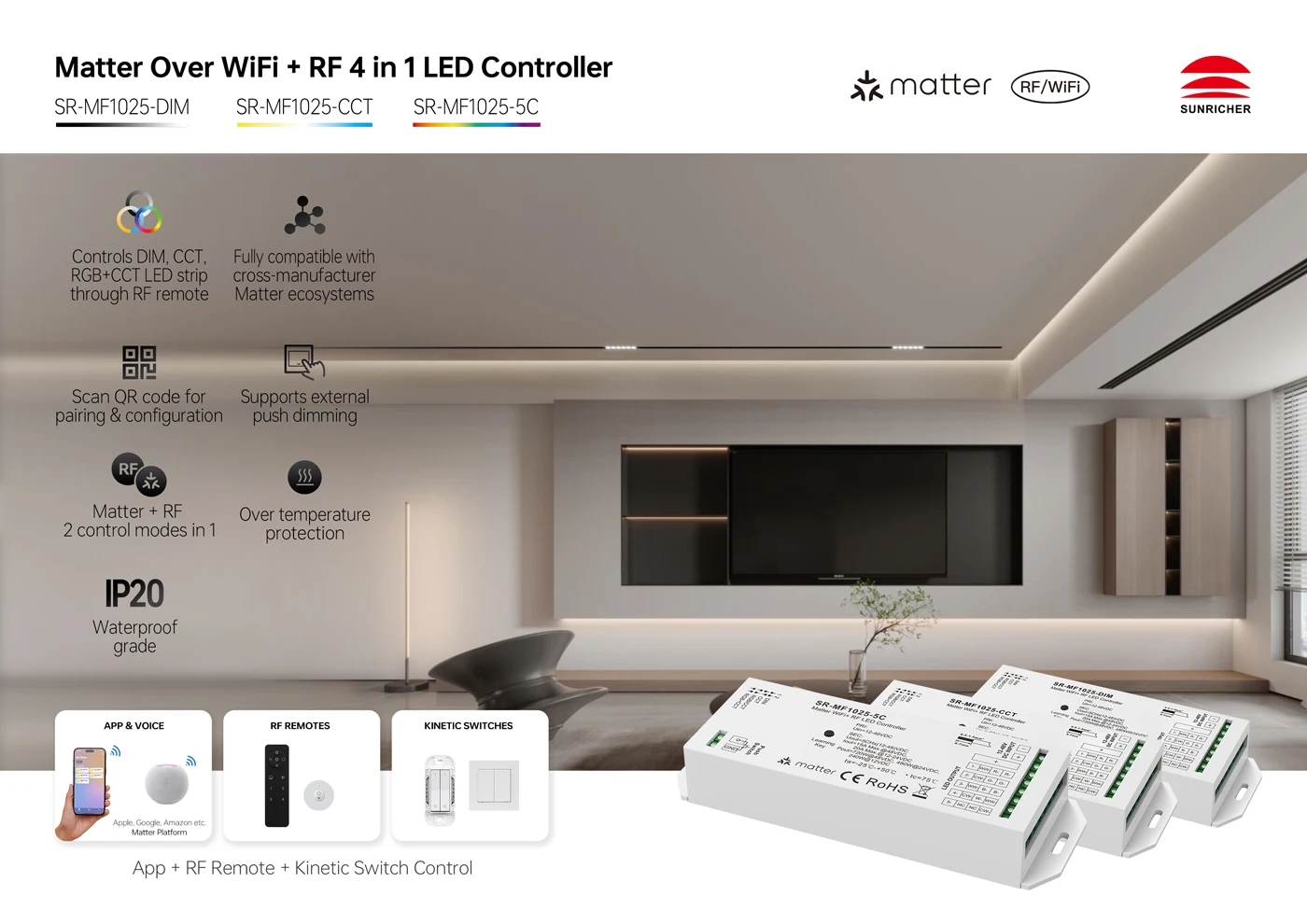 Matter Led Controller IP20 Matter Over WiFi LED Controller - 4-in-1 DIM/CCT Control for Hotel ...