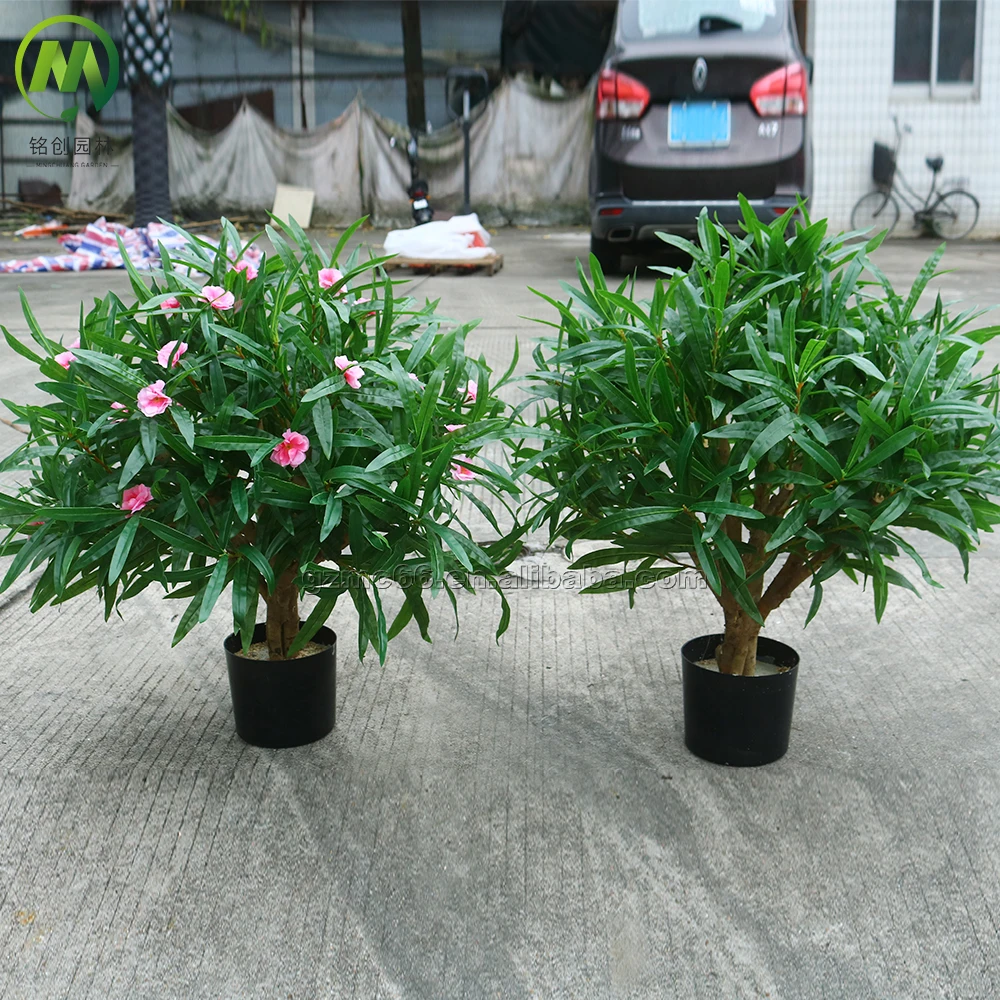 Simulation Flower Bonsai Tree Artificial Green Plant Bonsai Plastic Potted Tree Artificial Nerium Oleander for Garden Decor