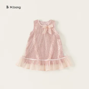 2025 Girls' Summer Baby Dresses Pink Bow Sequin Princess Chiffon Tutu with Ruffles Mini Design for Little Princess Baby Girls