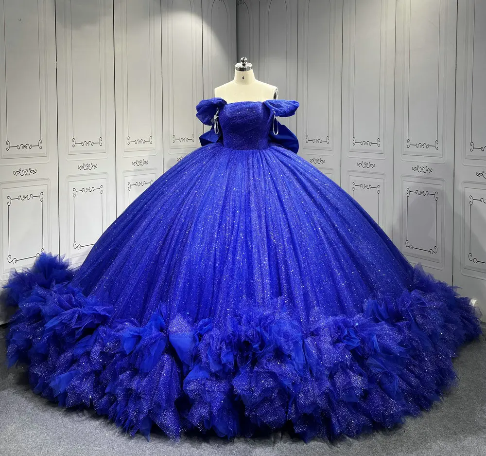 princess royal blue wedding dress Royal Blue Quince Dress with Cathedral Train Cape Princess Wedding Dre –  SELINADRESS