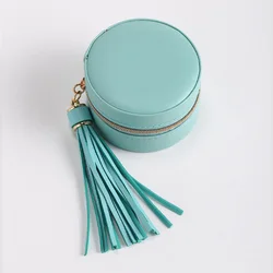 Tiny Vintage Tassel Classic Personalized Leather Outside Velvet Inside Round Jewelry Organizer Double Layer Jewelry Case Boxes