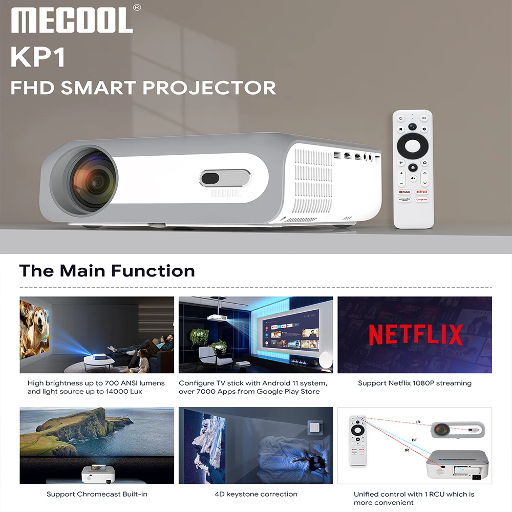 Proyector Mecool Kp1 Android Tv Smart 1080p 700 Ansi Lumens MECOOL