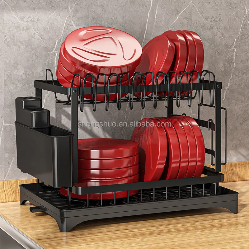 Metal Wire Double Tier Plate Kitchen Shelf Drying Holder