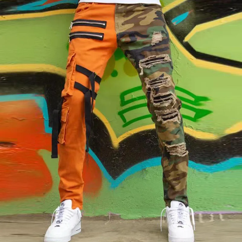 Ropa De Calle De Camuflaje Para Hombre,Pantalones Vaqueros Rectos Ajustados  De Retales,Elegantes,Con Múltiples Bolsillos,Vaqueros Informales De Alta  Calidad,Nuevos - Buy Los Hombres Vaqueros Slim,Estilo De Jeans Para  Hombres,Los Hombres De Los Pantalones